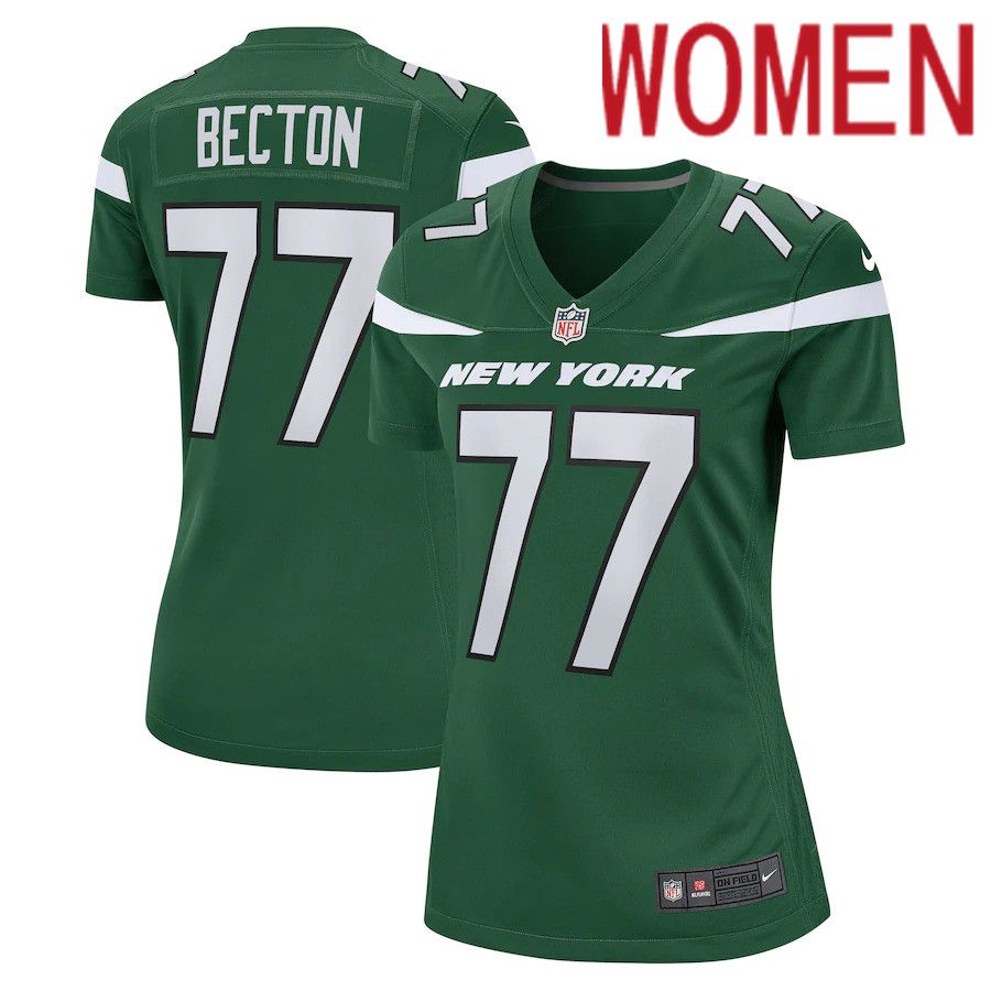 Women New York Jets #77 Mekhi Becton Nike Gotham Green Game NFL Jersey->women nfl jersey->Women Jersey